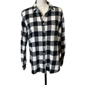 Weatherproof Plaid Flannel Shirt Size Large Button Up Black White Checks